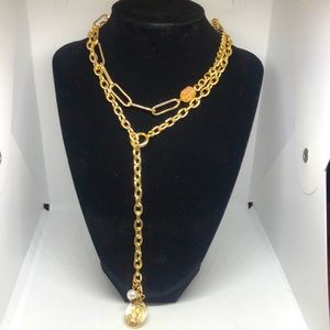 EXPRESS 2 Row Chain And Coin Y Necklace
